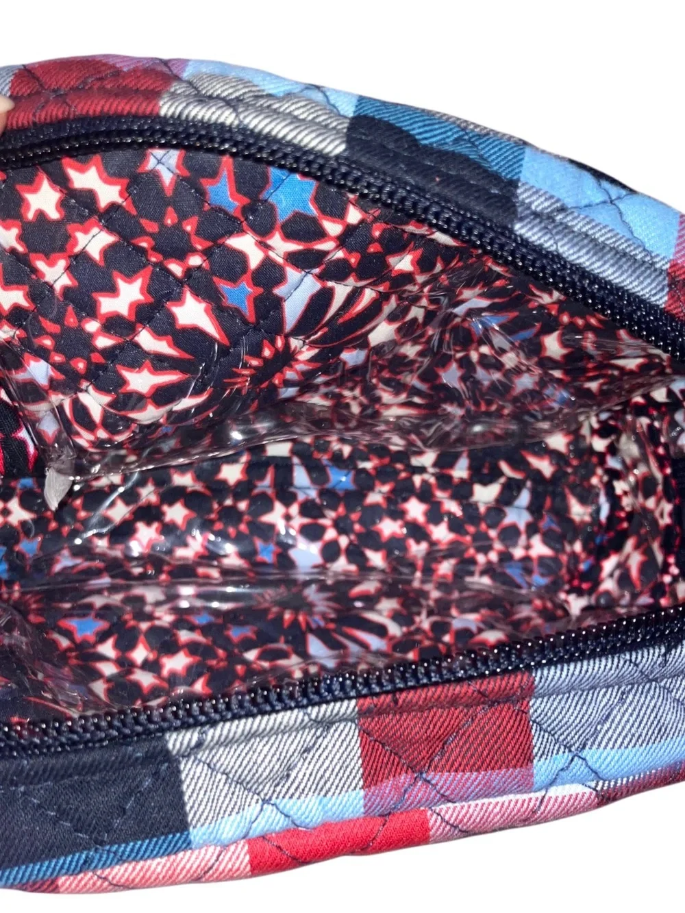 Vera Bradley Grand Travel Large Quilted Cosmetic Bag PATRIOTIC PLAID Lined NWOT